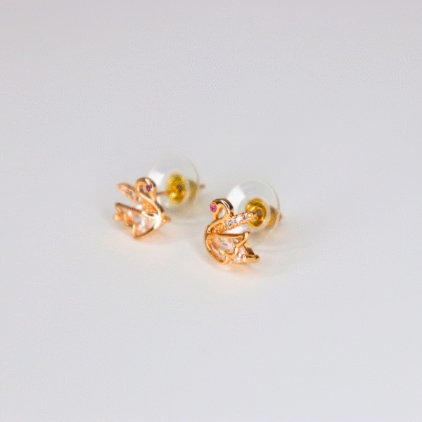 Swan Design Gold Plated American Diamond Stud Earrings - Image 4