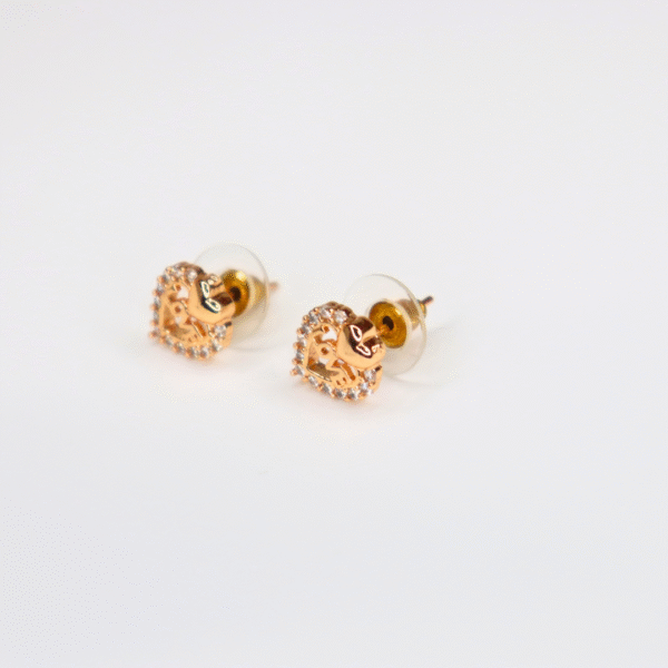 Love Heart Design Gold Plated American Diamond Stud Earrings - Image 4