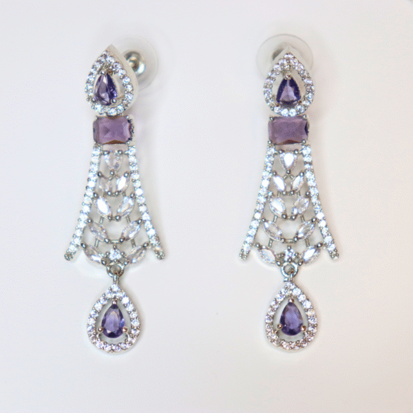 Silver-Plated Purple Stone American Diamond Necklace Set - Image 4