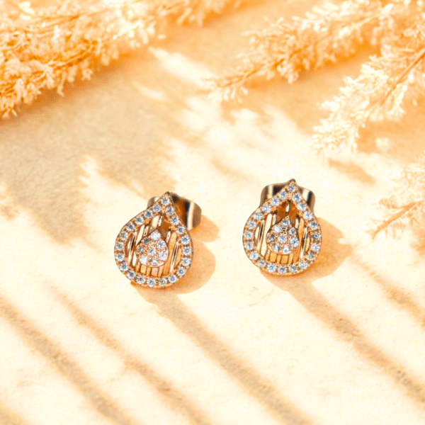 Teardrop American Diamond Stud Earrings – Golden Finish - Image 5