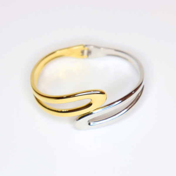 Gold & Silver Dual Tone Adjustable Open Kada Bracelet - Image 5