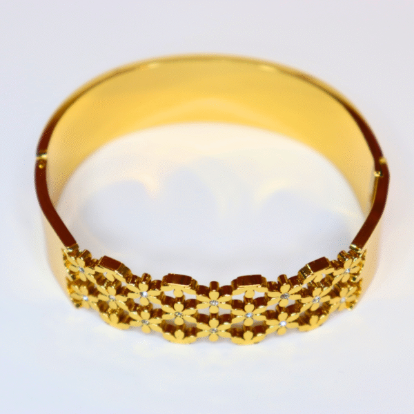 Elegant Gold Plated Floral Kada Bracelet with CZ Stones - Image 5