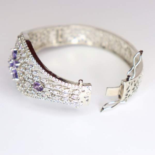 American Diamond Studded Floral Bracelet with Purple Stones - Image 5