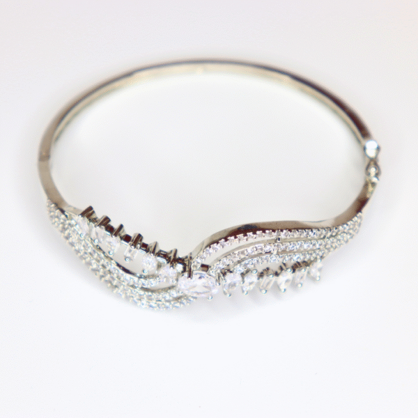Sparkling CZ Wavy Silver-Toned Bangle Bracelet for Women - Image 5