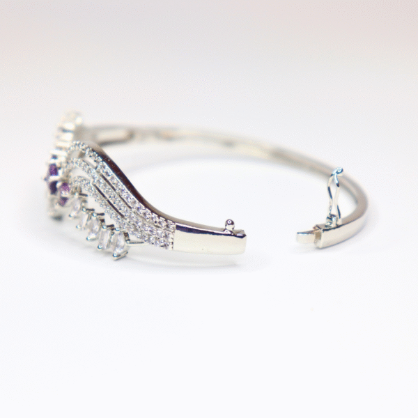 Regal Purple Stone CZ Wavy Silver-toned Bangle for Women - Image 5