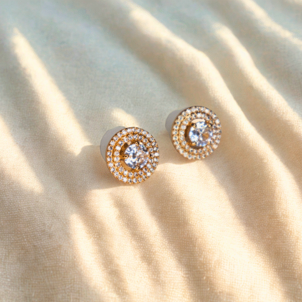 Double Layer Round American Diamond Halo Stud Earrings - Image 5