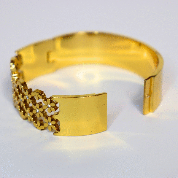 Elegant Gold Plated Floral Kada Bracelet with CZ Stones - Image 6