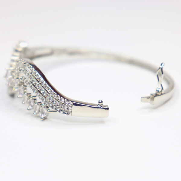 Sparkling CZ Wavy Silver-Toned Bangle Bracelet for Women - Image 6