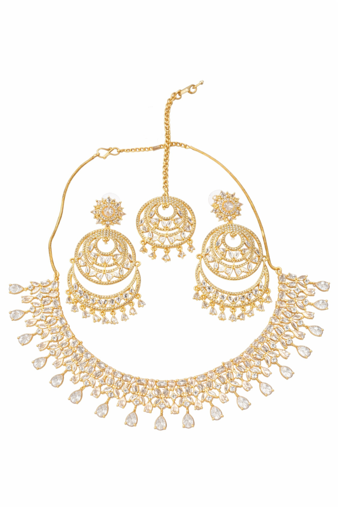 Eternal Radiance AD bridal choker set with Chandbali earrings and Maang Tikka by Kripaa Glamour