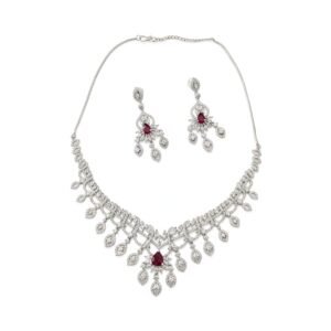 Ruby Red & Silver AD Sparkling Necklace Set