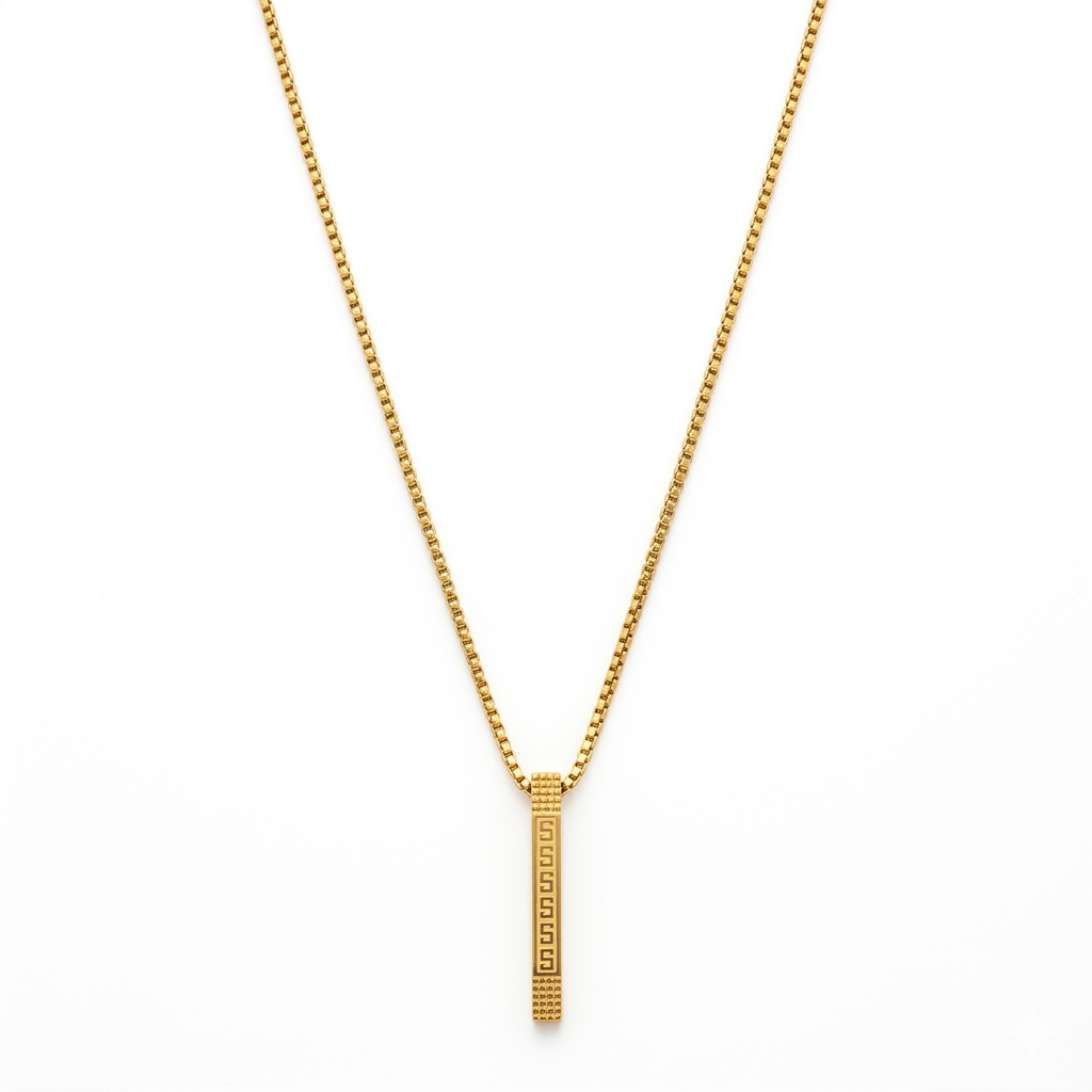Gold-toned Greek pattern minimal pendant chain with bar pendant by Kripaa Glamour