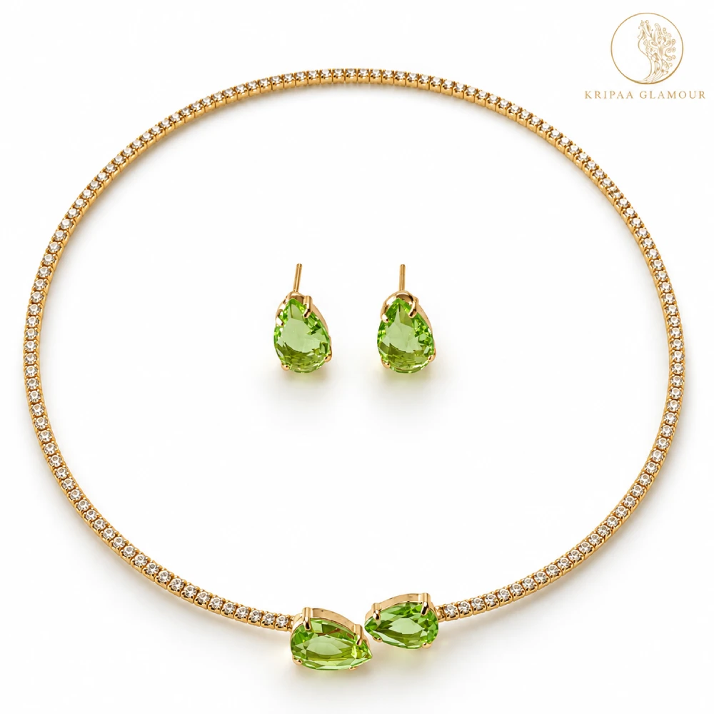 Hasli Style Necklace Set with Light Green Stones | Kripaa Glamour