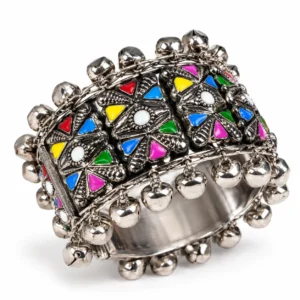 Oxidised Multicolor Floral Ghungroo Cuff Bracelet – Openable Festive Design