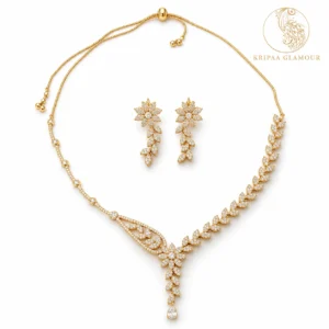 Rose Gold Toned CZ Necklace Set Flower Design