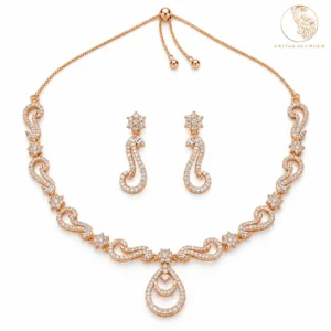 Rose Gold Toned CZ Swirl Motif Necklace Set