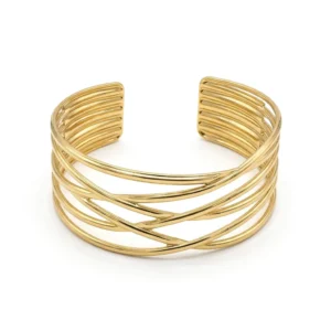 Gold-Tone Multi-Strand Cuff Bracelet – Criss Cross Open Statement Bangle