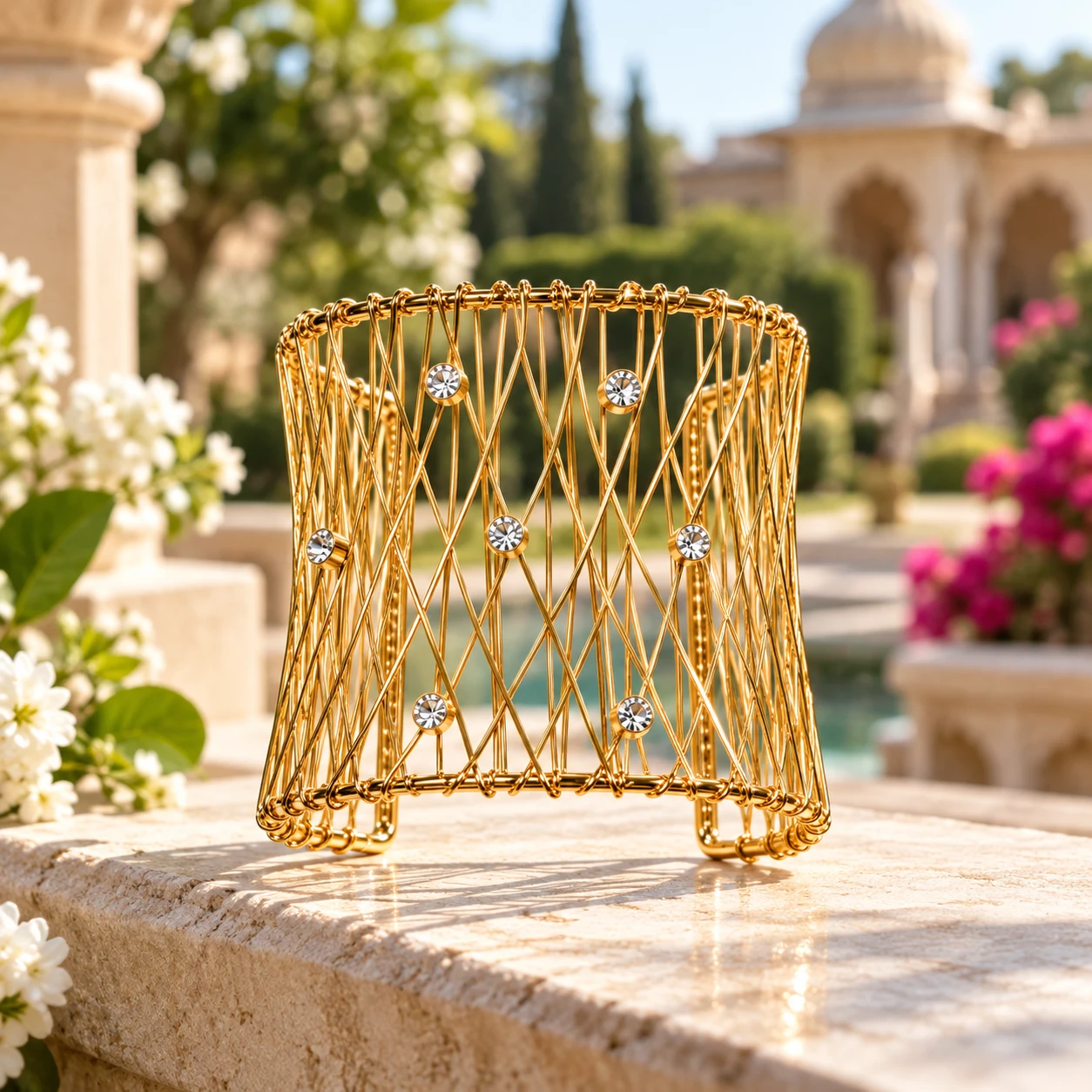 Gold-Tone Crisscross Open Cuff Bracelet with Clear Crystals for Women/Girls - Wide Statement Bangle. - Image 7