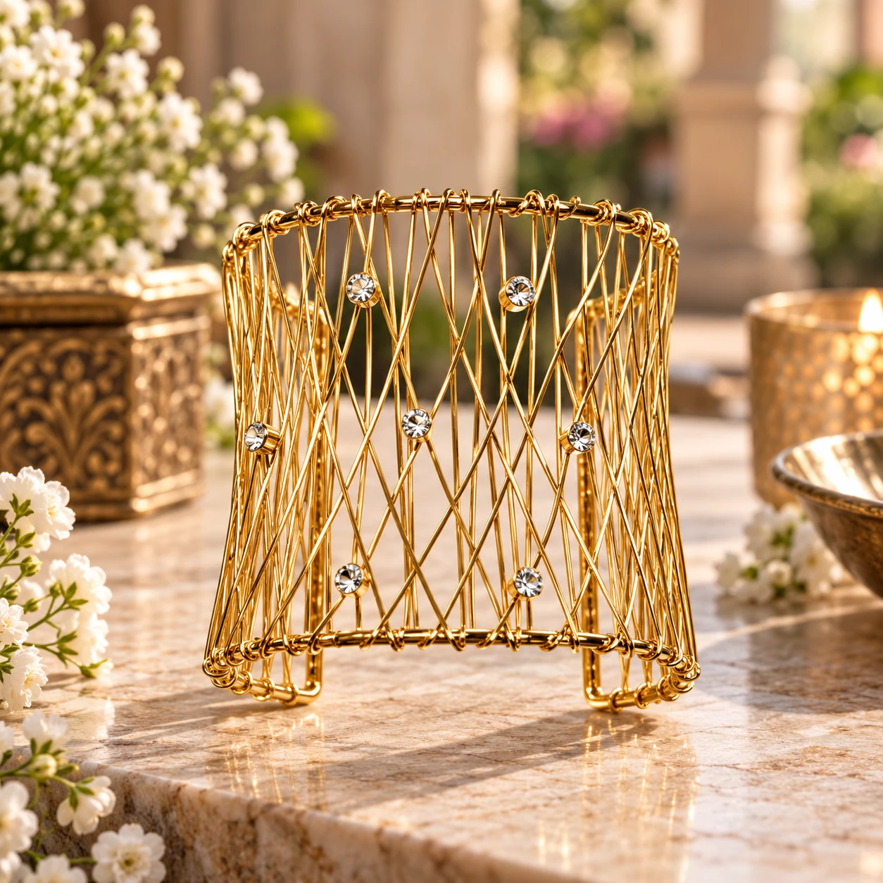 Gold-Tone Crisscross Open Cuff Bracelet with Clear Crystals for Women/Girls - Wide Statement Bangle. - Image 10
