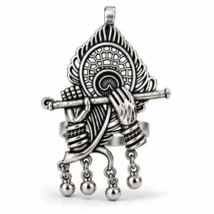Krishna Flute Oxidised Ring – 2-in-1 Convertible Ring & Pendant