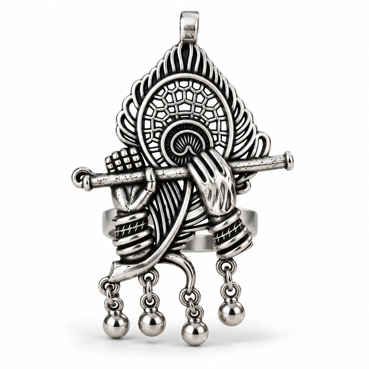 Krishna Flute Oxidised Ring – 2-in-1 Convertible Ring & Pendant