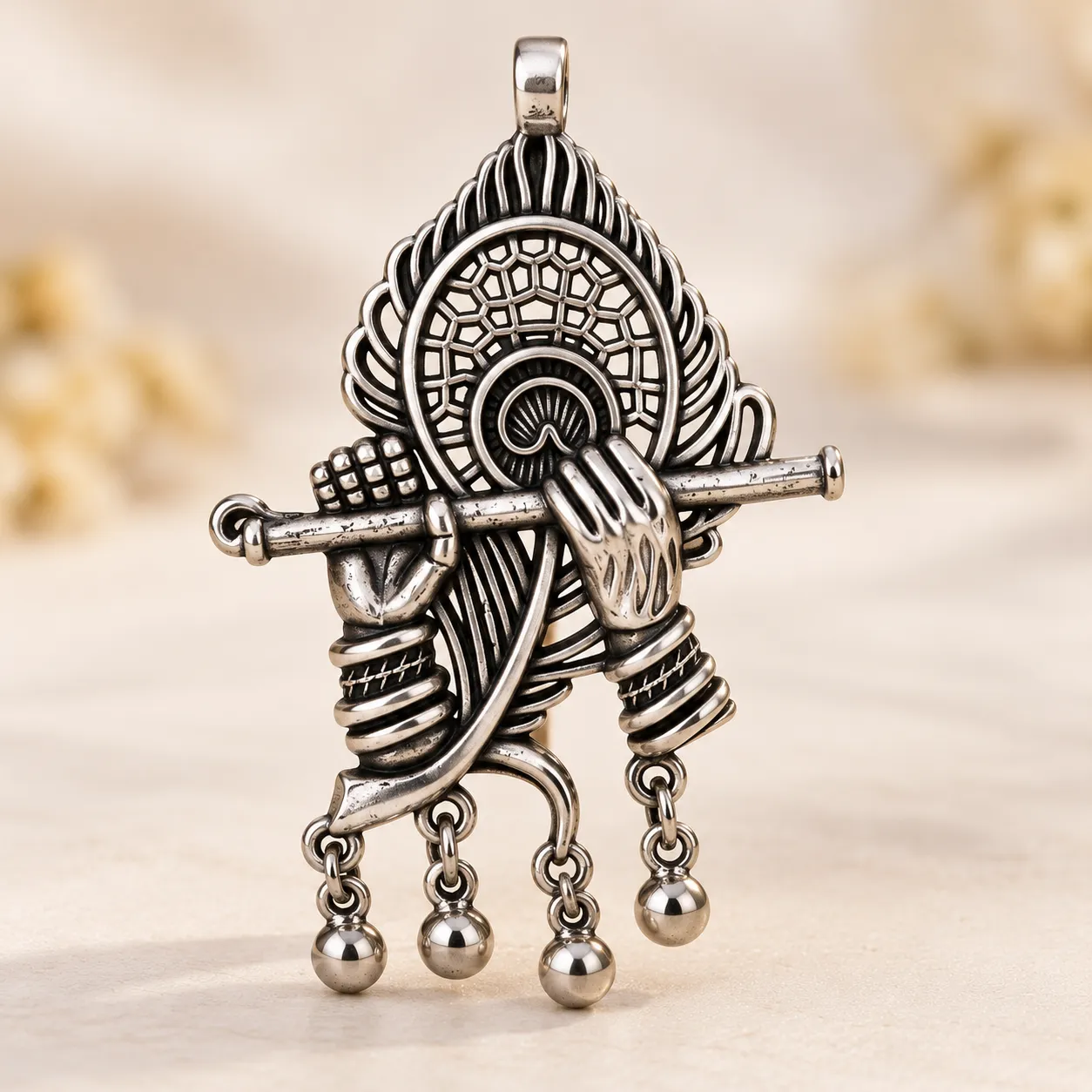 Krishna Flute Oxidised Ring – 2-in-1 Convertible Ring & Pendant - Image 6
