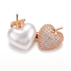 Rose Gold Plated Heart-Shaped AD CZ Studded Brooch with Pearl-Finish Heart