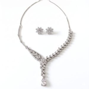 Silver-Toned American Diamond Jewelry Set with Studs