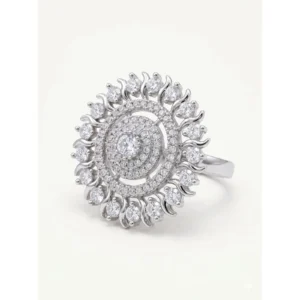 Silver-Tone Adjustable American Diamond Statement Ring for Women
