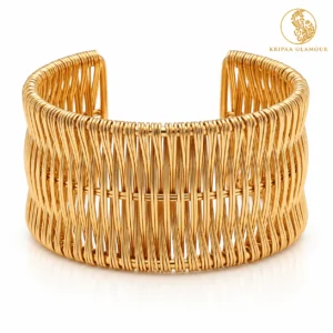 Gold-Tone Wire-Wrapped Woven Cuff Bracelet for Women – Statement Open Bangle